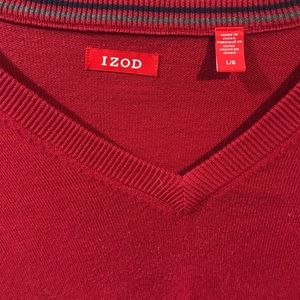 Izod Red V Neck Pull Over Sweater. Long Sleeve. Large Size.